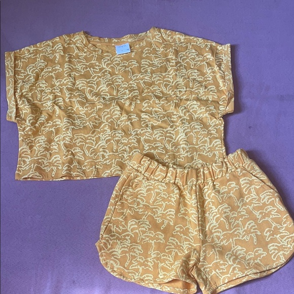 Yellow Palm TreesPatterned Crop Top and Shorts Set - Picture 2 of 2